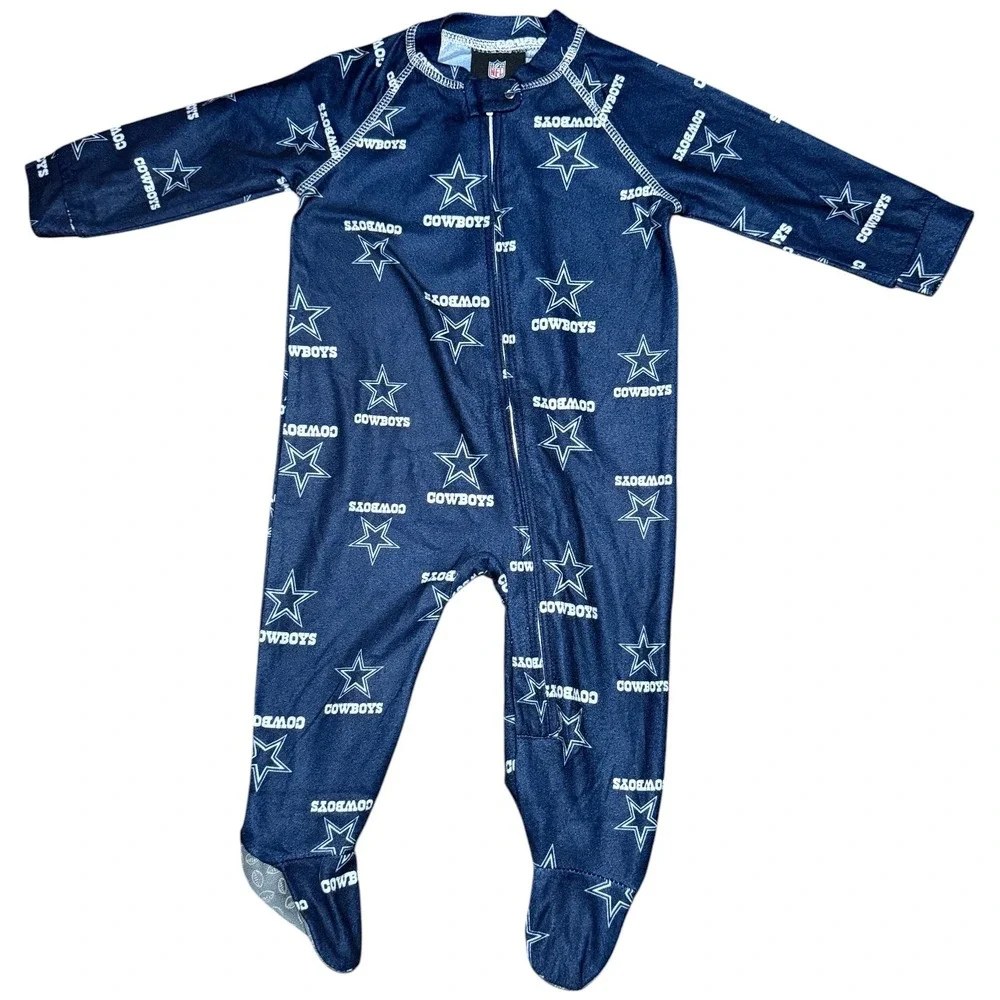NFL Team Apparel Dallas Cowboys Footed Sleeper Baby 6-9M Navy Zip Pajamas